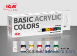 ICM3010 Acrylic paints set of basic acrylic colors, 6 pcs